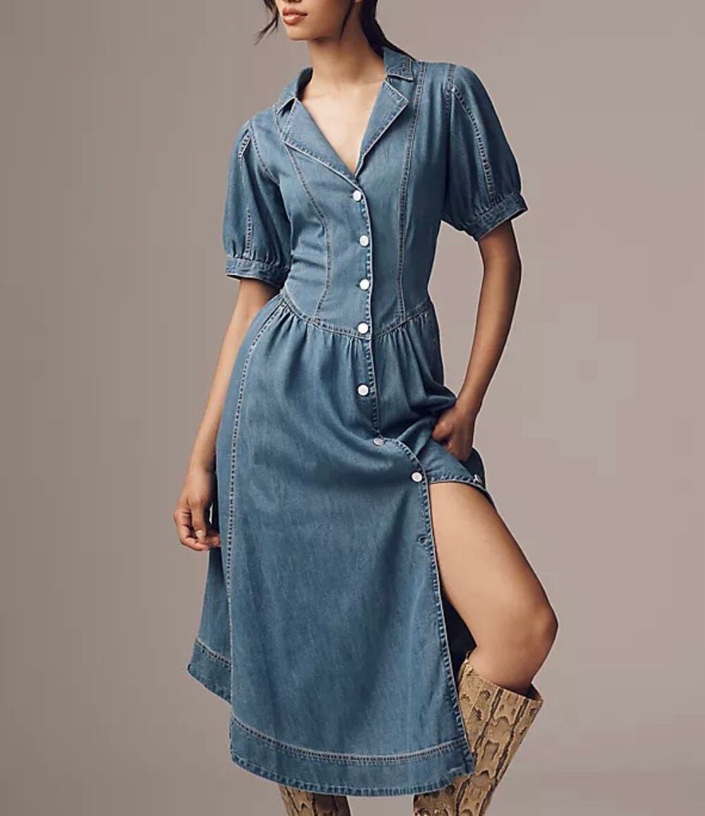 Anthropologie Pilcro NWT denim puff sleeve aline dress size 6/xs